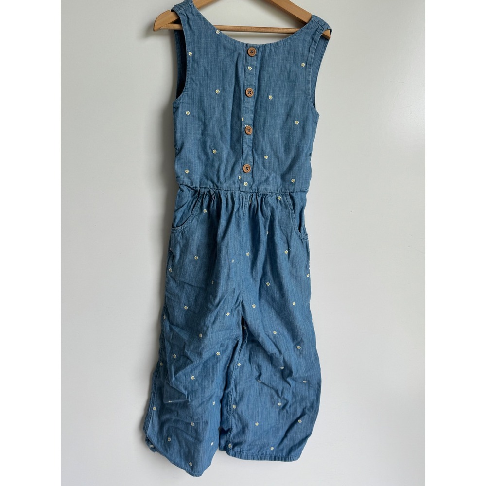 Boden Girls Blue Chambray Daisy Floral Jumpsuit Boho Cottagecore 7-8Y
